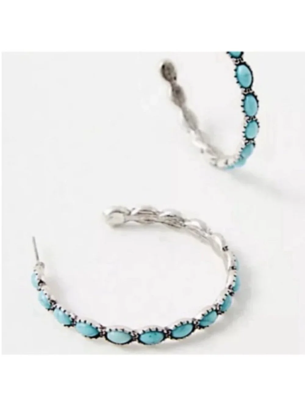 New! Free People Buckaroo Turquoise Hoop Earrings (3018) NWOT